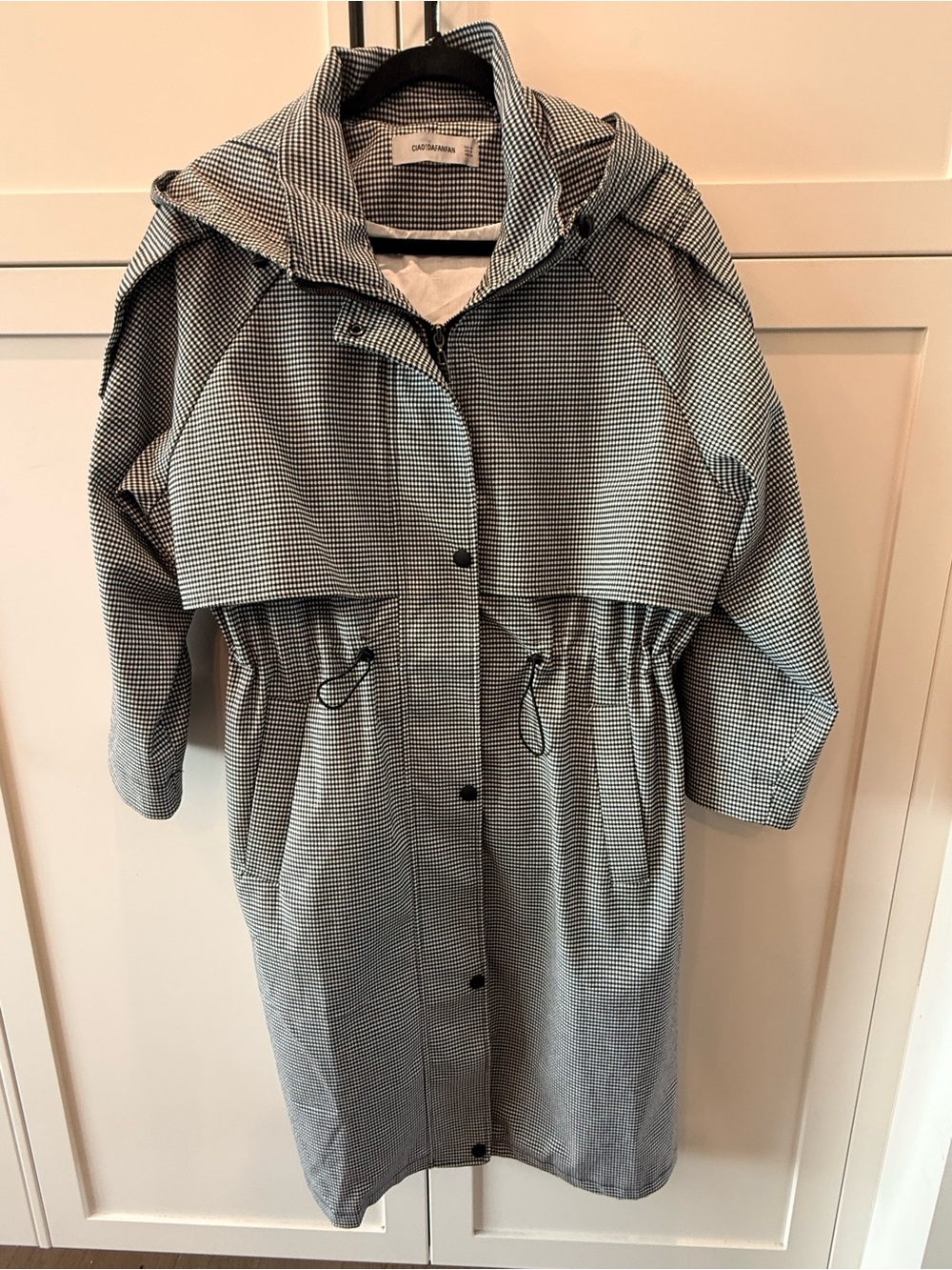 Houndstooth Hooded Trench Coat